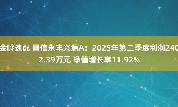 金岭速配 圆信永丰兴源A：2025年第二季度利润2402.39万元 净值增长率11.92%