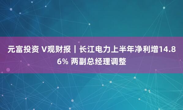 元富投资 V观财报｜长江电力上半年净利增14.86% 两副总经理调整
